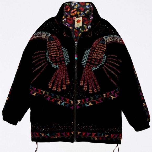 NWT Farm Rio Embroidered Tropical Reversible Puffer Jacket Coat - Picture 4 of 8
